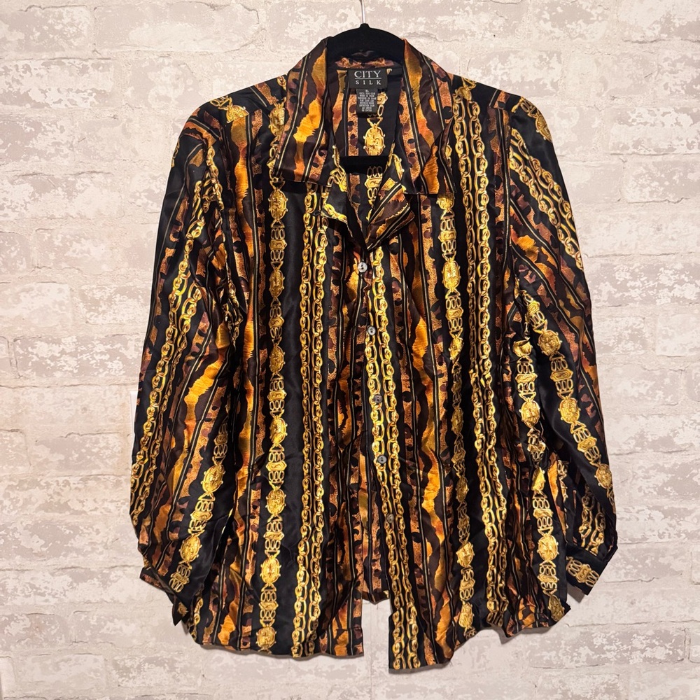 Silk Versace Inspired Baroque Patterned Shirt - image 1